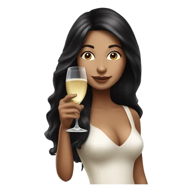 Hyperrealistic woman with black long hair drinks champagne sticker