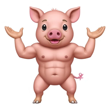 pig with 6 pack on two legs flexing sticker