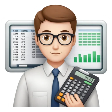 accountant with calculator and spreadsheet sticker