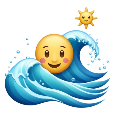emoji of the sea, calm blue waves, sparkling water, isolated on white background, soft shadows, high detail, playful and cute. sticker