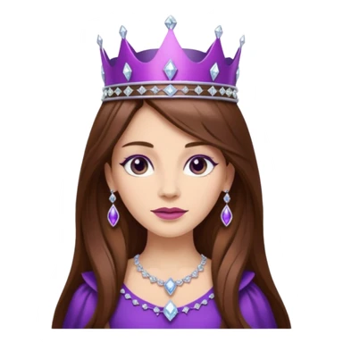 queen, long brown hair, purple crown with diamonds  sticker