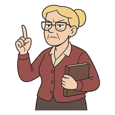 strict and fair senior category math teacher, blonde woman with glasses, flat toon style sticker