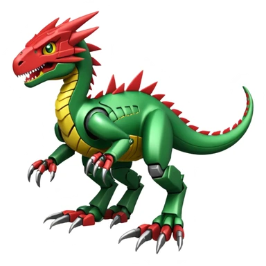 Cool Edgy Green Red Yellow Digimon-Fakemon-Guilmon-Velociraptor-Dragon-Mecha full body sticker