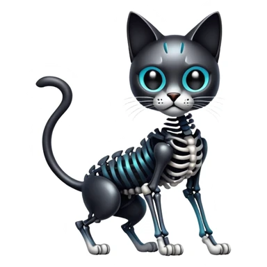 A black gradient epic shiny cool edgy skeletal cat, full body sticker