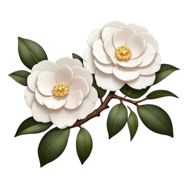 2 white camellias, no leaves, only brown branches  sticker