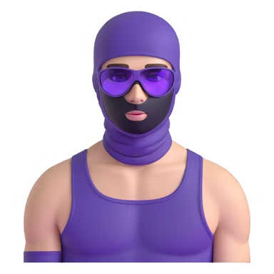 shirtless athletic man with white skin, wearing a purple balaclava face mask and purple sunglasses with black tinted lenses sticker