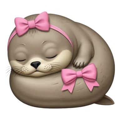 Frowning Sleeping seal wearing pink bow sticker