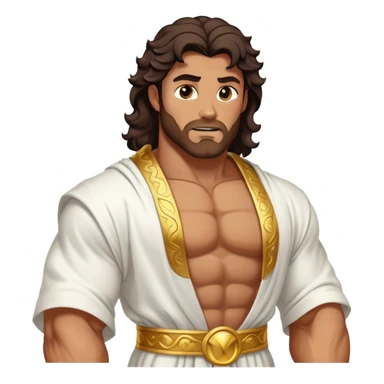 Cinematic Realistic Hercules Portrait, depicted as a classical Greek statue with a robust, muscular build and perfectly chiseled features. His bronze, sun-kissed skin has a timeless, marble-like quality, and his thick, wavy dark hair frames a face exuding determination and quiet nobility. Draped in a flowing white robe with subtle golden accents, the portrait is rendered under dynamic natural lighting that highlights every sculpted detail and evokes the majesty of ancient myth. sticker