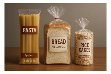 pacco di pasta realistico, pacco di pane, pacco di gallette di riso, 4k sticker