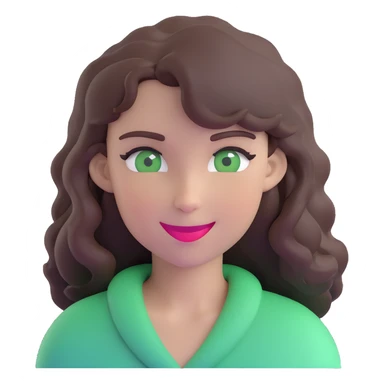 woman with wavy dark brown hair and green eyes, winking sticker