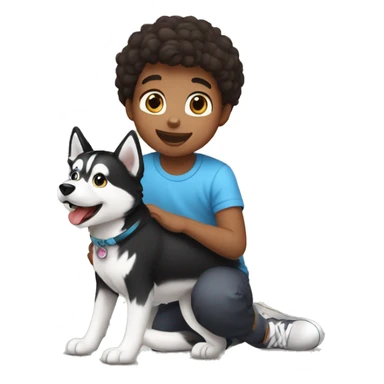 kid is playing with husky  sticker