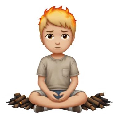 small child sitting sadly with a street on fire behind him sticker