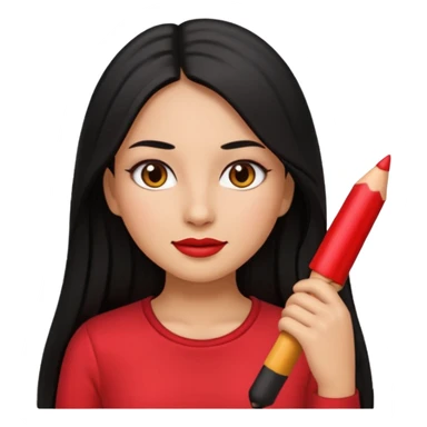 create a girl emoji with long black hair, straight hair and tan skin, with latina makeup and red clothes sticker