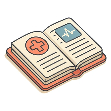 open medical record with visible pages and medical notes, 2D isometric style, very detailed drawing, shadows and highlights, clean contours, soft lighting, transparent background sticker