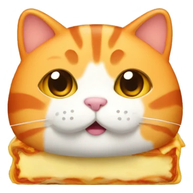 A chubby orange cat with lasagna sticker