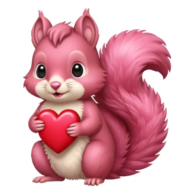 pink squirrel holding a heart sticker