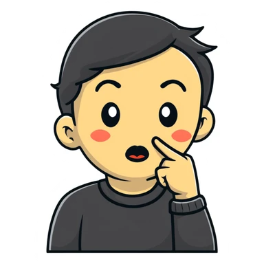 cartoon face making shush gesture with finger on lips, pointing at jaw, pressing cheekbones sticker