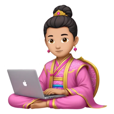 chinese god with laptop, pink sticker