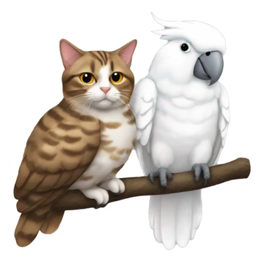 Brown tabby cat and large white cockatoo napping together. sticker