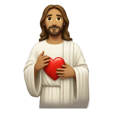 Jesus with a red heart emoji on the left side of his chest sticker