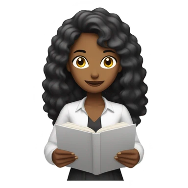 Chica blanca, pelo negro leyendo sticker