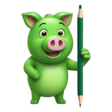 green piggy holding a pencil sticker