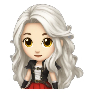 rpg-girl-with-long-white-hair-and-red-skirt and black tights like chibi sticker