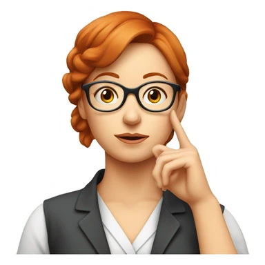 red hair woman nutritionist wearing glasses with hand on chin having an idea sticker