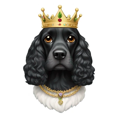 Black cocker spaniel wearing a crown sticker