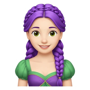 Princesses with Long Purple Braid, green dress sticker