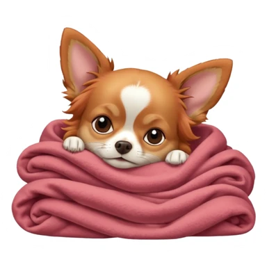 Long haired chihuahua, beige/redhaired, head without white markings, with white chest and white socks, head without white, sleeping cutely under blanket sticker