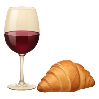 French cuisine humanless avatar in clean emoji-style illustration. Croissant and wine glass, soft beige tones, simple shapes, flat design, refined and cozy. sticker