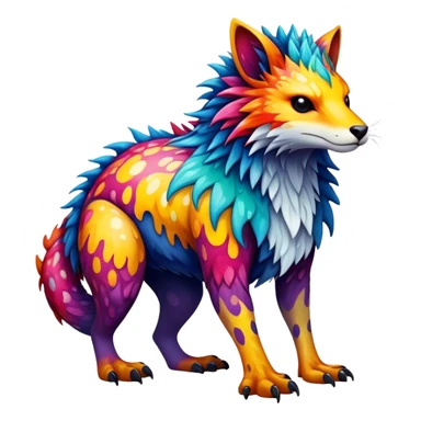 a colorful edgy vernid-fionbri-creature with splash patterns full body sticker