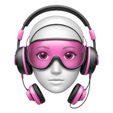 protective glasses with pink lenses and built-in headphones, tech safety gear sticker