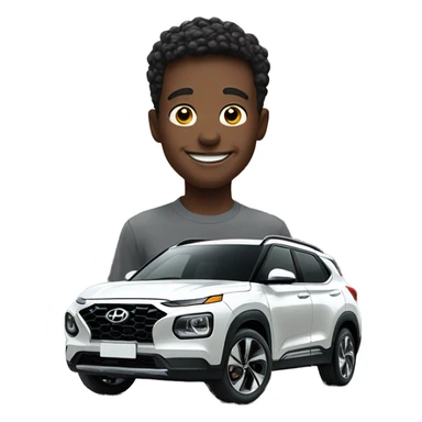 smiling boy with red Hyundai venue directly behind him  sticker