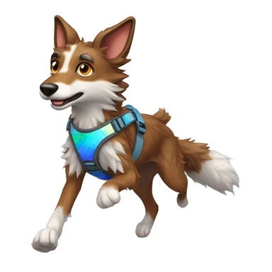  brindle fluffy lurcher fox blue eyes fluffy ears and holographic harness running sticker