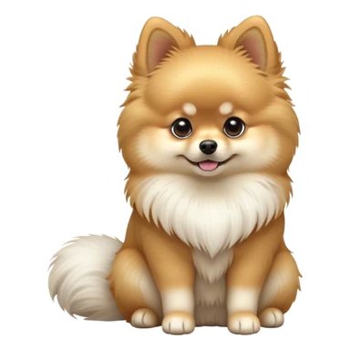cinematic-[pomeranian]-realistic-full-body-sitting-emoji,-tail-resting-loosely-beside-its-paws,-head-tilted-dramatically, -fluffy-[cream]-fur,-simplified-yet-realistic-focused-features,-highly-detailed,-glowing-with-an-almost-sarcastic-glow sticker