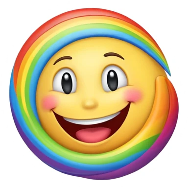 planet with rainbow spiral pattern and a cheerful laughing face sticker