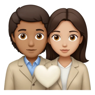 A couple with dark brown hair and mixed skin tone inside a white heart, both wearing beige clothes sticker