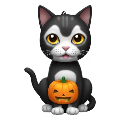 black and white cat wearing pumpkin costume sticker