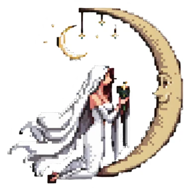 High Priestess tarot card with veiled woman, crescent moon and scroll sticker