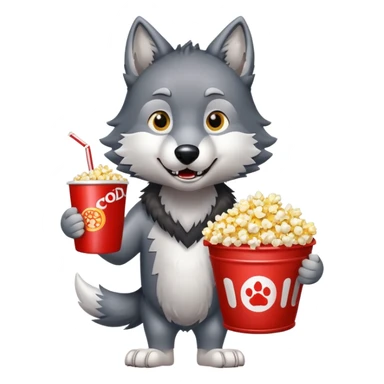 Wolf with popcorn and soda sticker