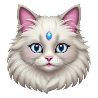 Neva masquerade cat, very fluffy, gray and white, blue eyes and pink nose sticker