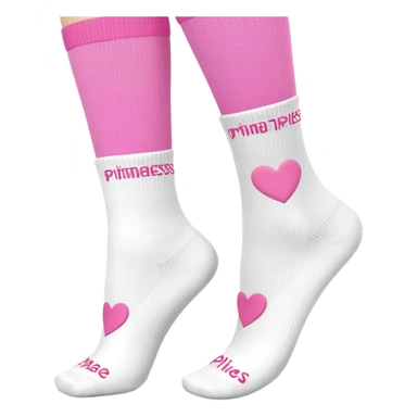Pilates Grip sock - white crew sock with Pilates Princess in pink written under the cuff and a heart grip with brand Logo PIMABÉ  sticker