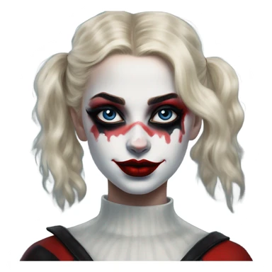 Dalahäst in Harley Quinn style, oil paint, mysterious eyes, intricate lips, masterpiece portrait, odd perspective, beautiful, desirable, logical sticker