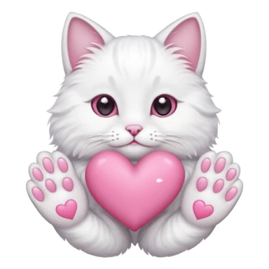 white cat hands holding a pink heart sticker