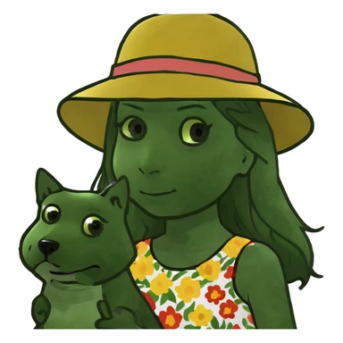 blonde with long hair with a spitz dog in her hands sticker