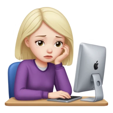 Девушка, которая устала учится и в депрессии, сидя за компьютером  sticker