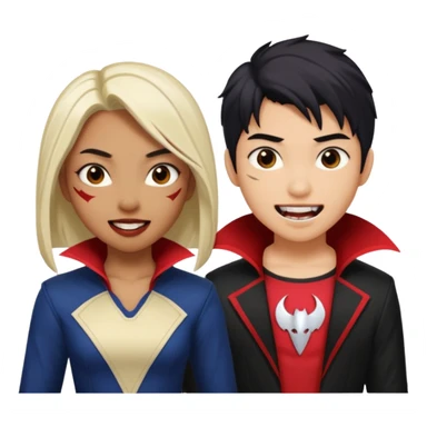 Solo poly platonic relationship, one is south African girl, one is Asian boy, one is biracial features Asian tomboy girl, vampire and marvel cosplay elements inspired. sticker