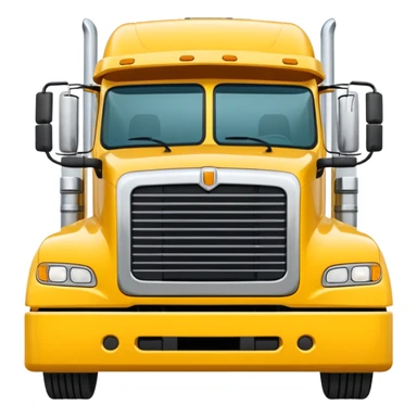 yellow sleeper semi truck with flat bed semi trailer, front view sticker